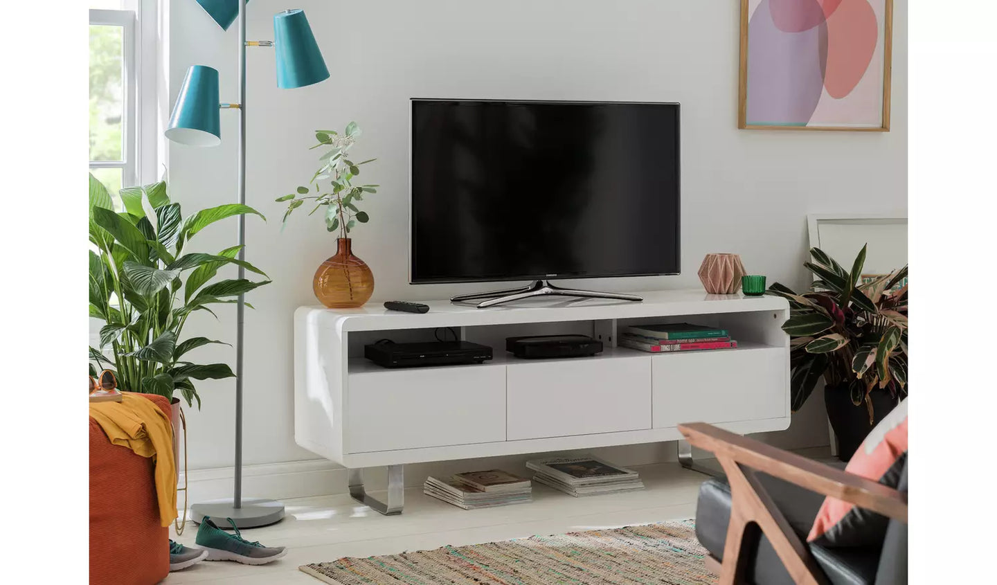 Sleigh 2 Door 1 Drawer TV Unit - White Gloss